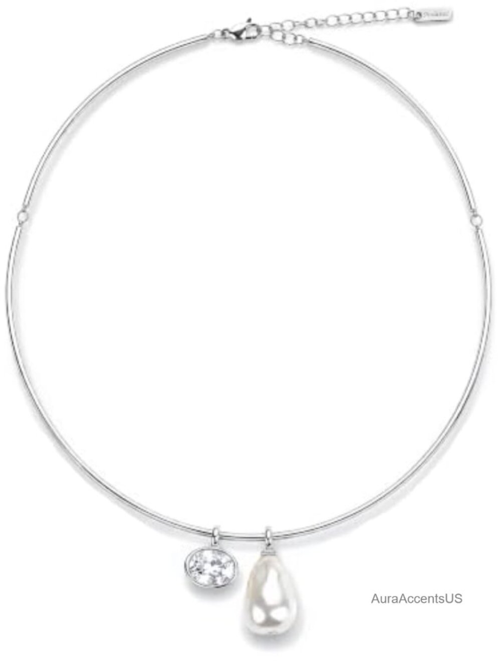 Gold Plated Wire Collar Necklace with Removable CZ & Baroque Pearl Pendants